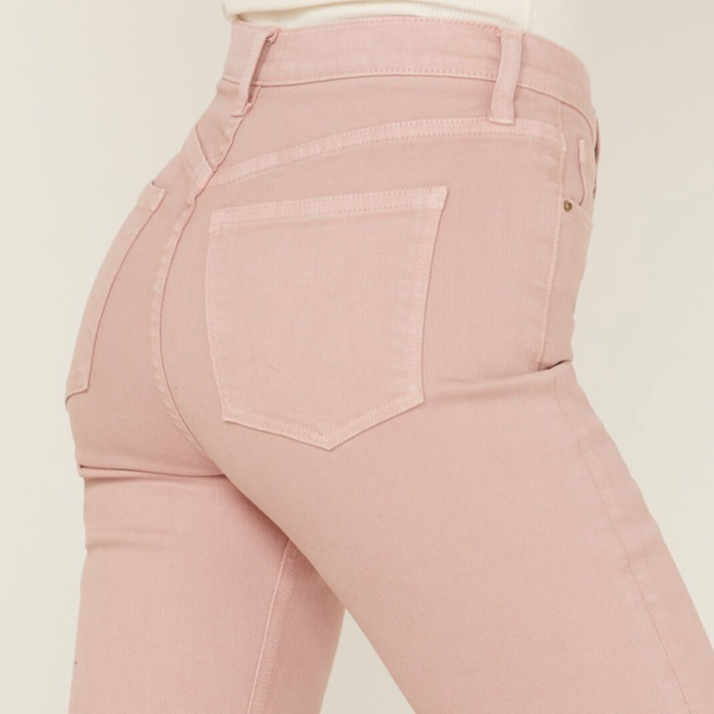 SNEAK PEEK WOMEN'S PINK HIGH RISE RAW HEM CROP JEANS SIZE 31/32 - Picture 4 of 5
